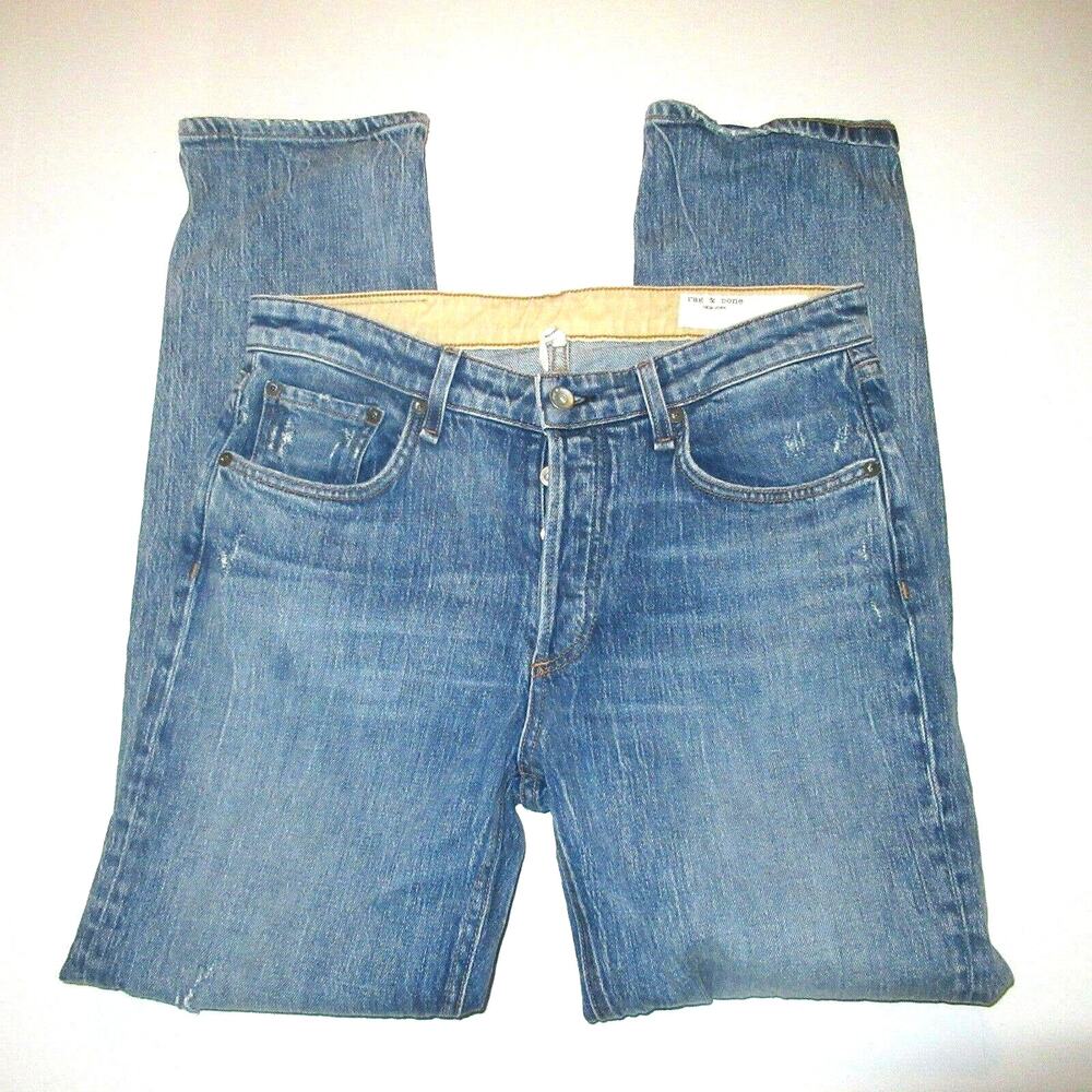 Rag & Bone Women's Rosa Blue North Star Mid-Rise Distressed Boyfriend Jeans 26